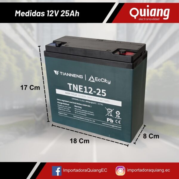 Batería para moto eléctrica 12V 25Ah Tianneng (Unidad) - Imagen 2