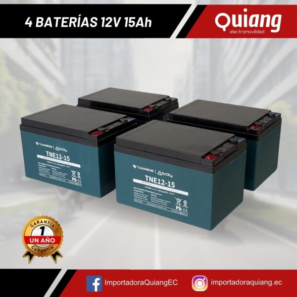 Pack 4 Baterías para Moto Eléctrica 12V15Ah Tianneng