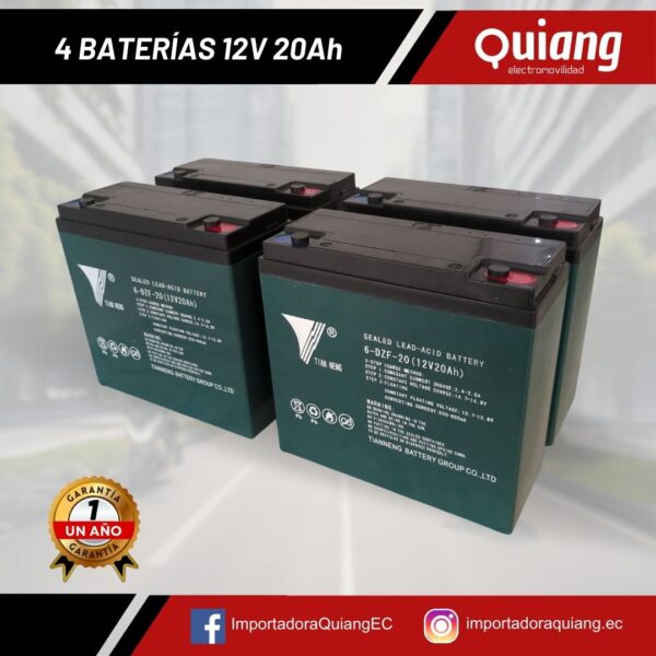 Pack 4 Baterías para Moto Eléctrica 12V20Ah Tianneng