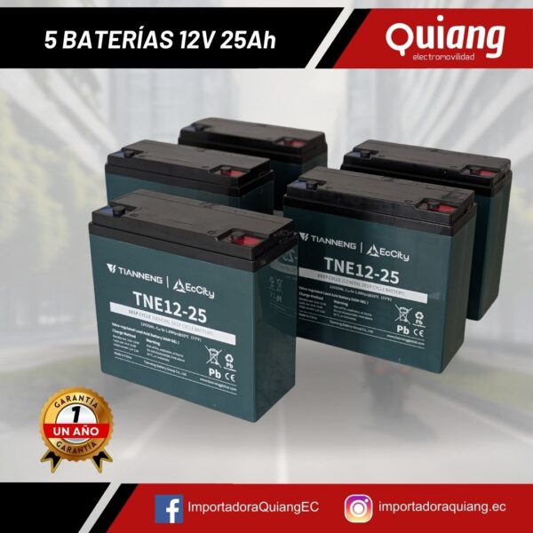 Pack 5 Baterías para Moto Eléctrica 12V25Ah Tianneng