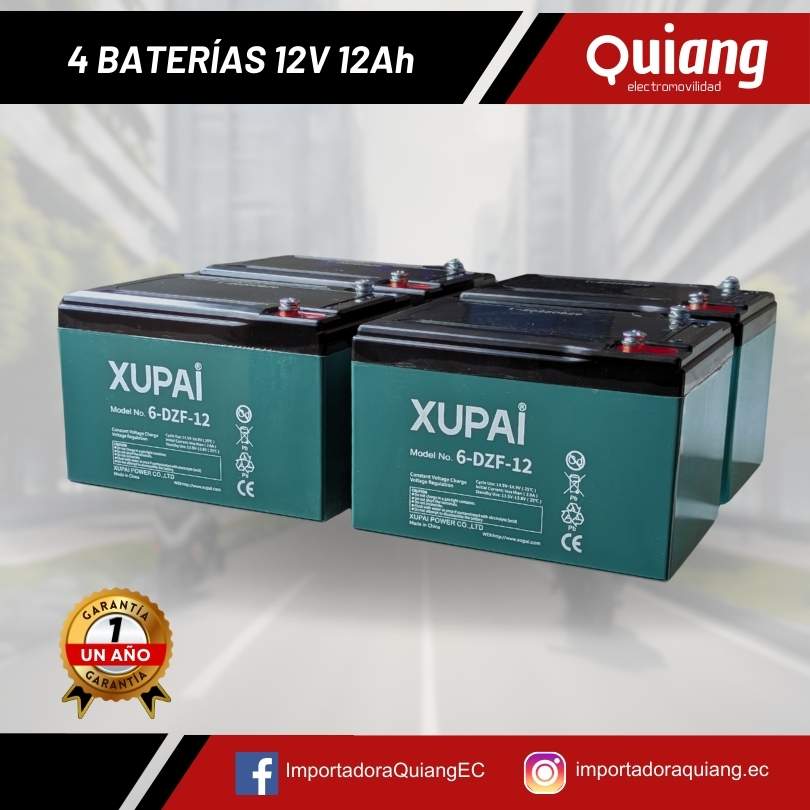 Pack de 4 baterías 12V12Ah para moto eléctrica de 48V 12Ah XUPAI