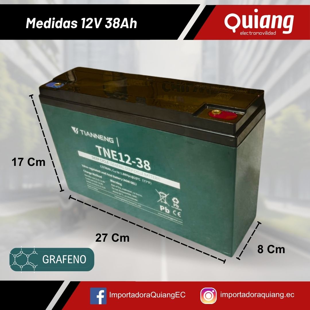 Medidas de una batería de 12V38Ah
